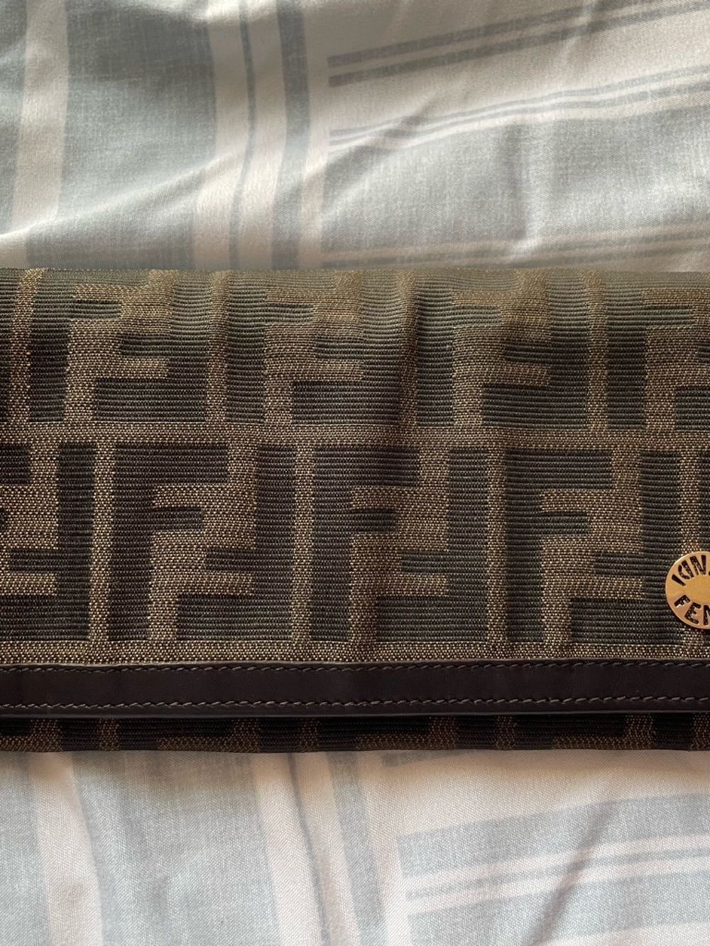 Fendi Brown Zucca Monogram Foldover wallet with Dark Trim